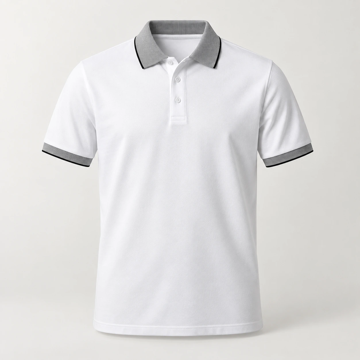 Polo doanh nghiệp trắng cổ và bo tay kẻ xám