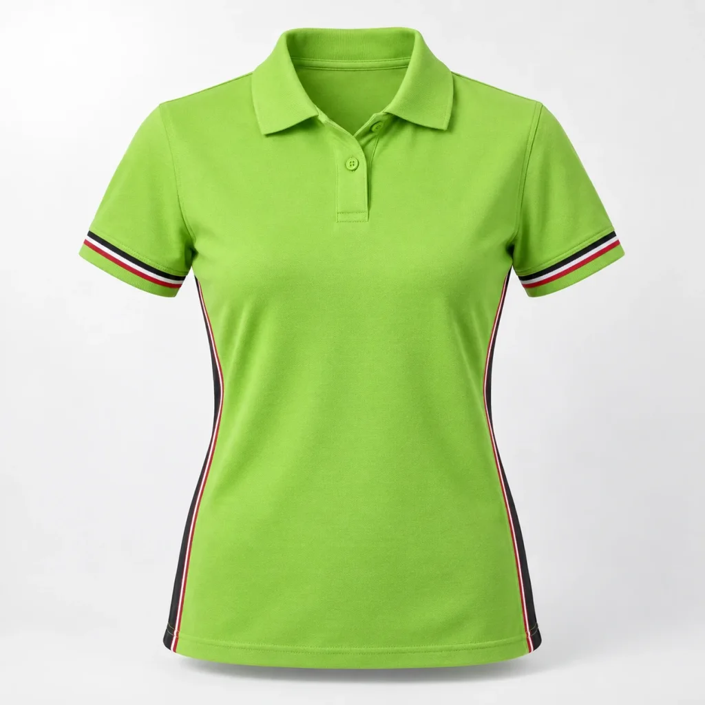 Polo giáo viên mầm non xanh lime viền tay ba sọc