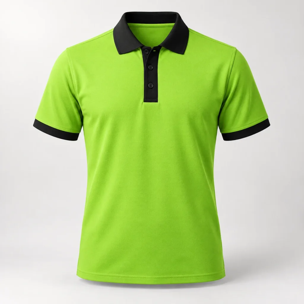 Polo hội nhóm xanh chanh cổ và nẹp đen