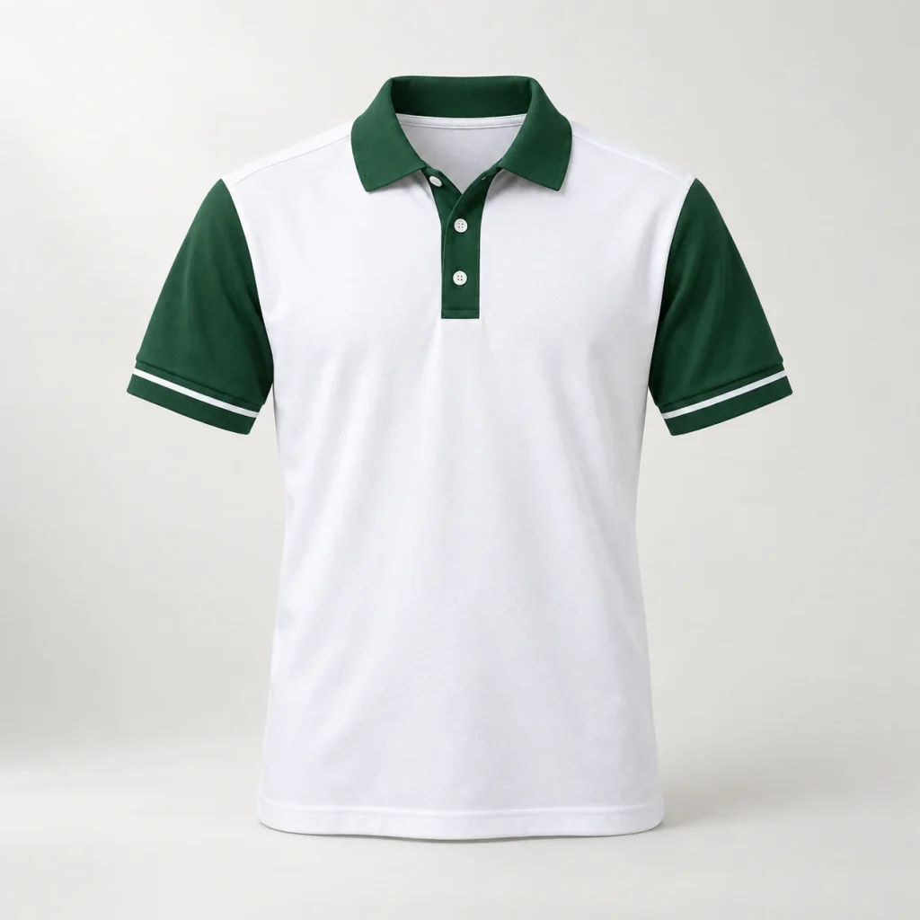 Polo họp lớp trắng phối cổ và tay xanh lá