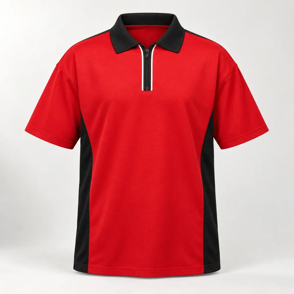 Polo lớp đỏ cổ khóa kéo phối sườn đen