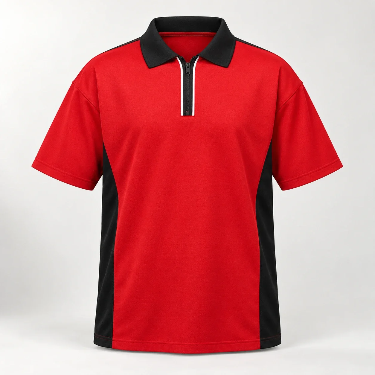 Polo lớp đỏ cổ khóa kéo phối sườn đen