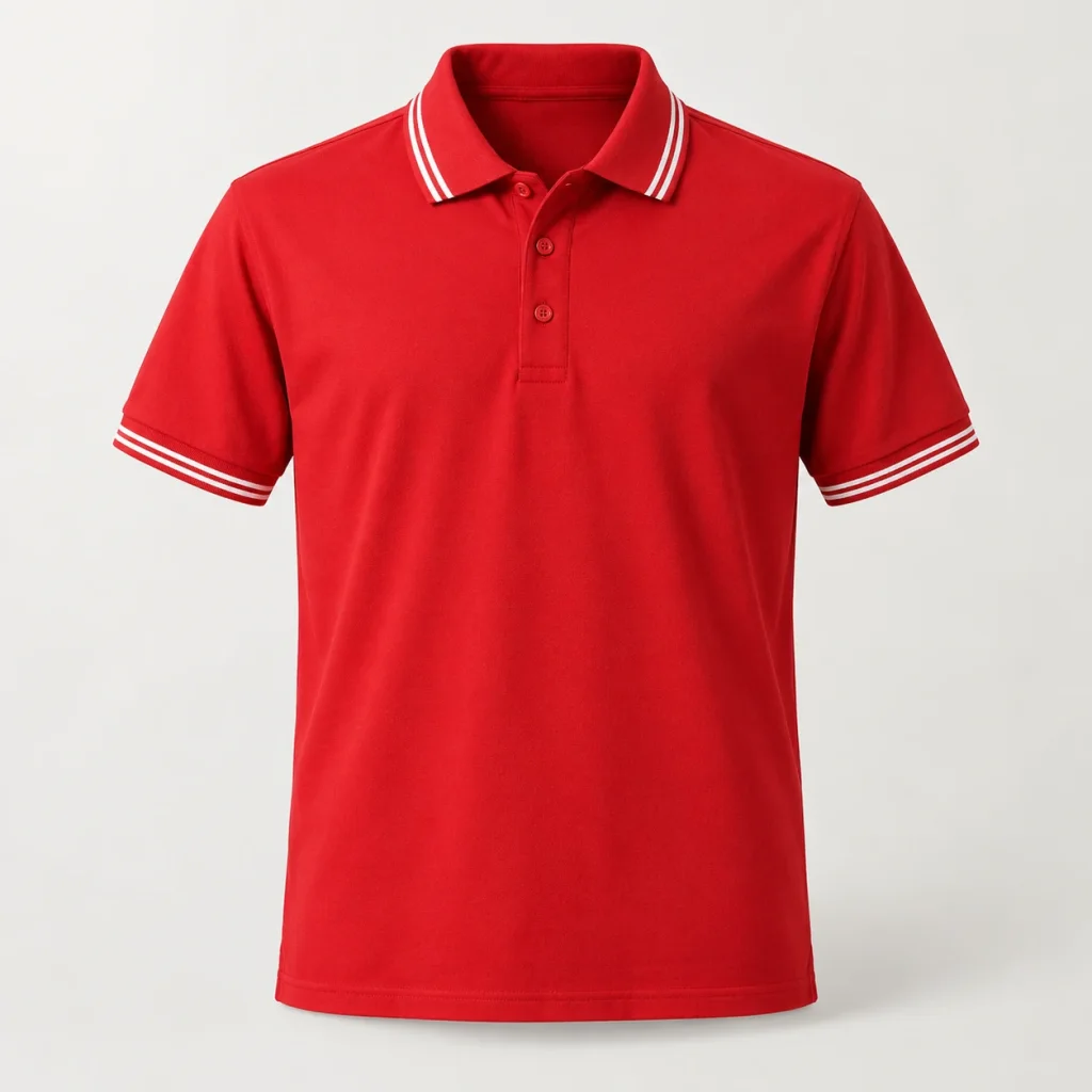 Polo lớp đỏ cổ và tay viền trắng đôi