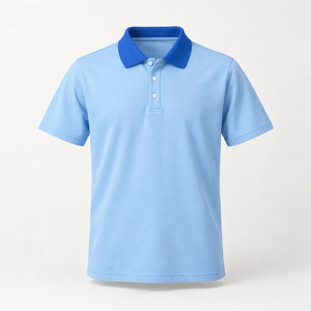 Polo lớp xanh da trời cổ xanh đậm tay suông
