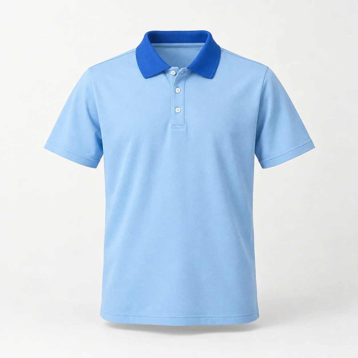 Polo lớp xanh da trời cổ xanh đậm tay suông