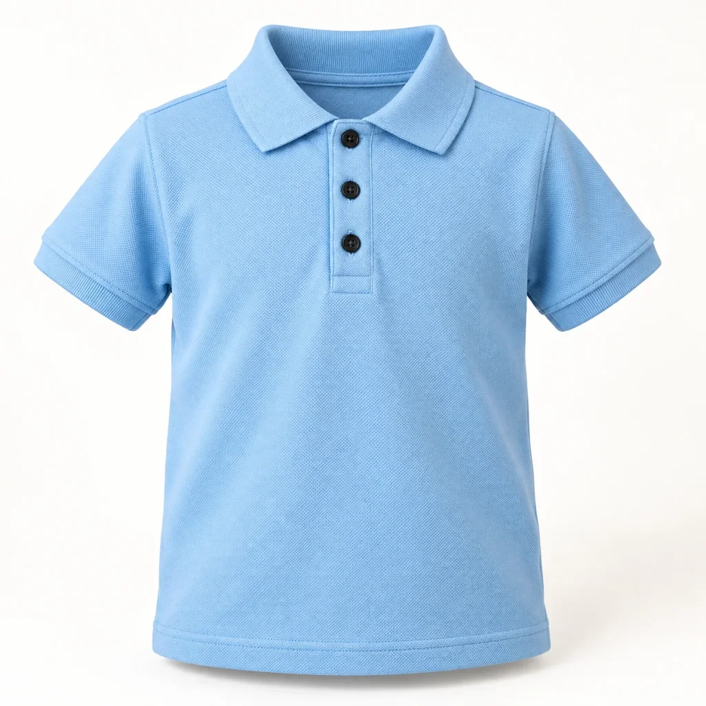 Polo mầm non xanh nhạt cổ bẻ nút đen