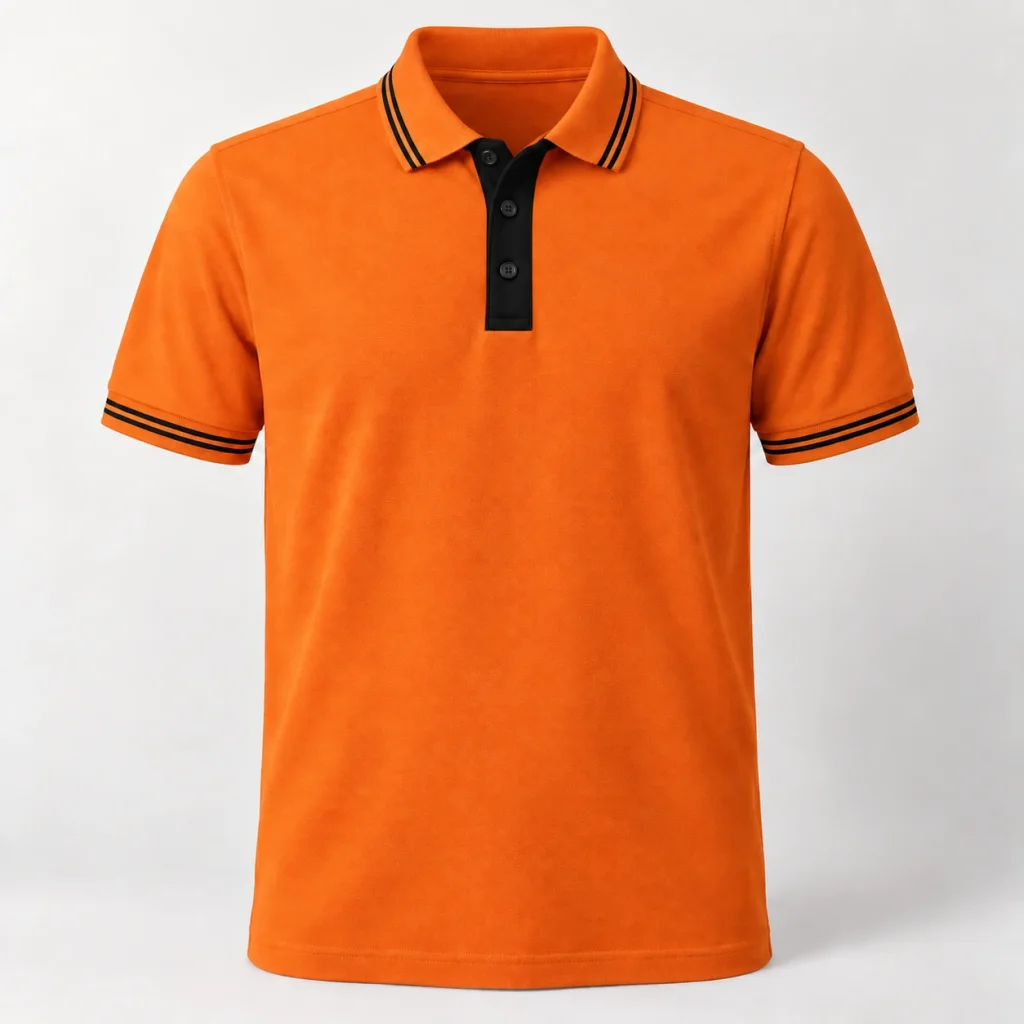Polo sự kiện cam nẹp đen, cổ tay viền đôi