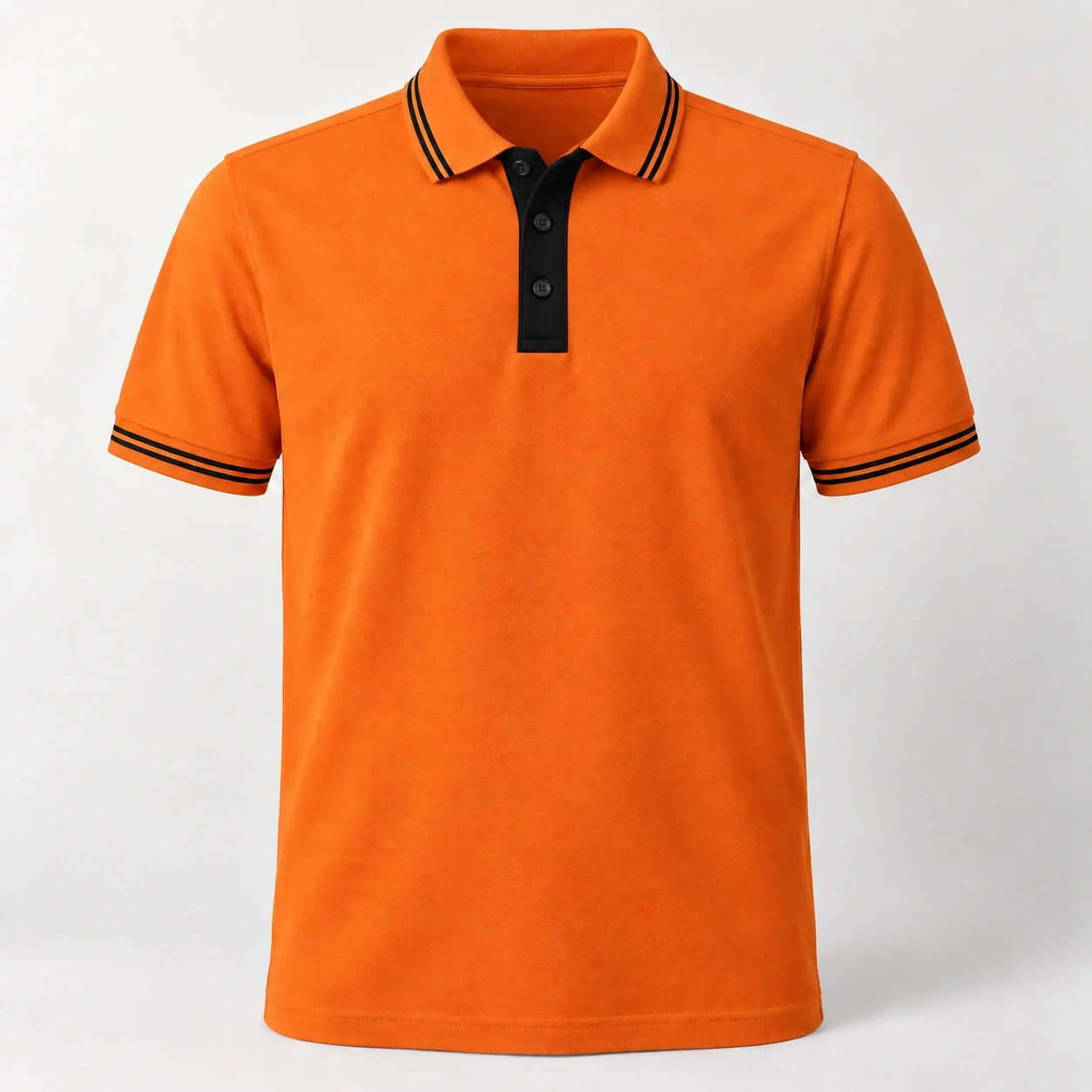 Polo sự kiện cam nẹp đen, cổ tay viền đôi