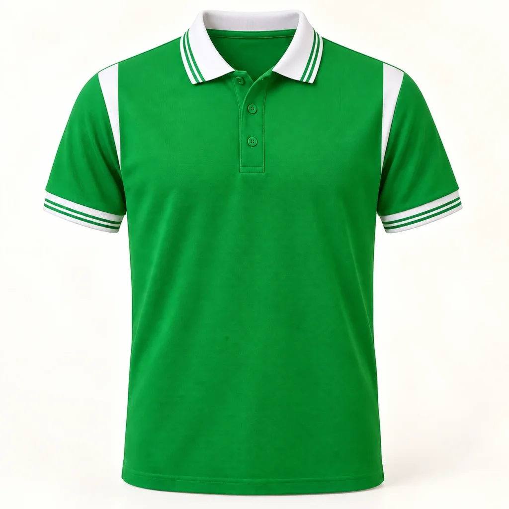 Polo xanh lá phối vai trắng bo hai sọc