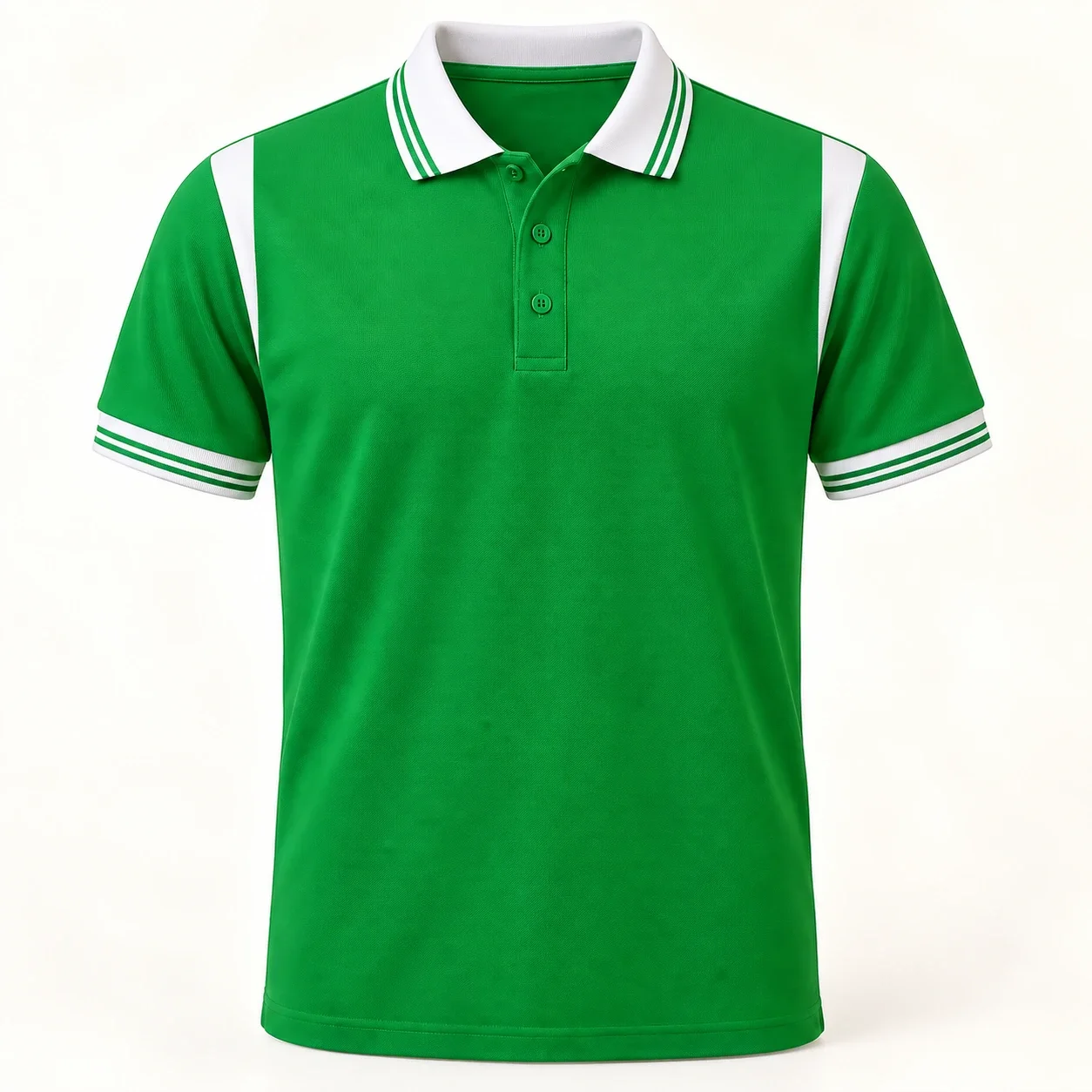Polo xanh lá phối vai trắng bo hai sọc