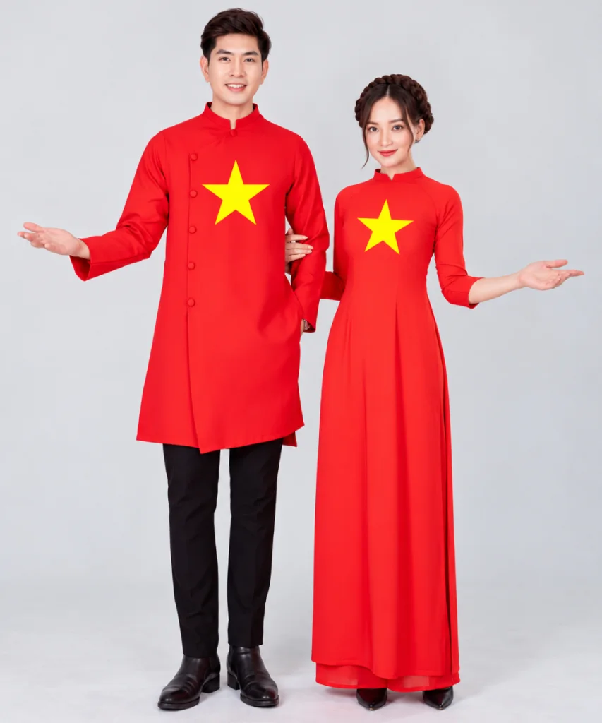 Áo Dài Cờ Đỏ Sao Vàng Đồng Phục Nam Nữ Truyền Thống