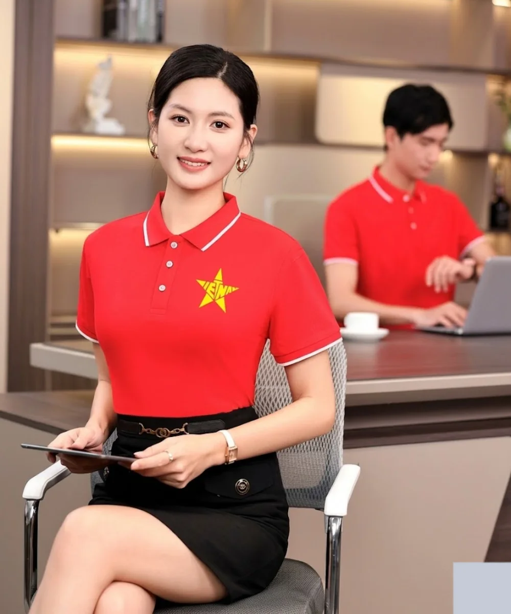 Áo Polo Cờ Đỏ Sao Vàng Nam Nữ In Chữ Việt Nam Cách Điệu - ảnh 2