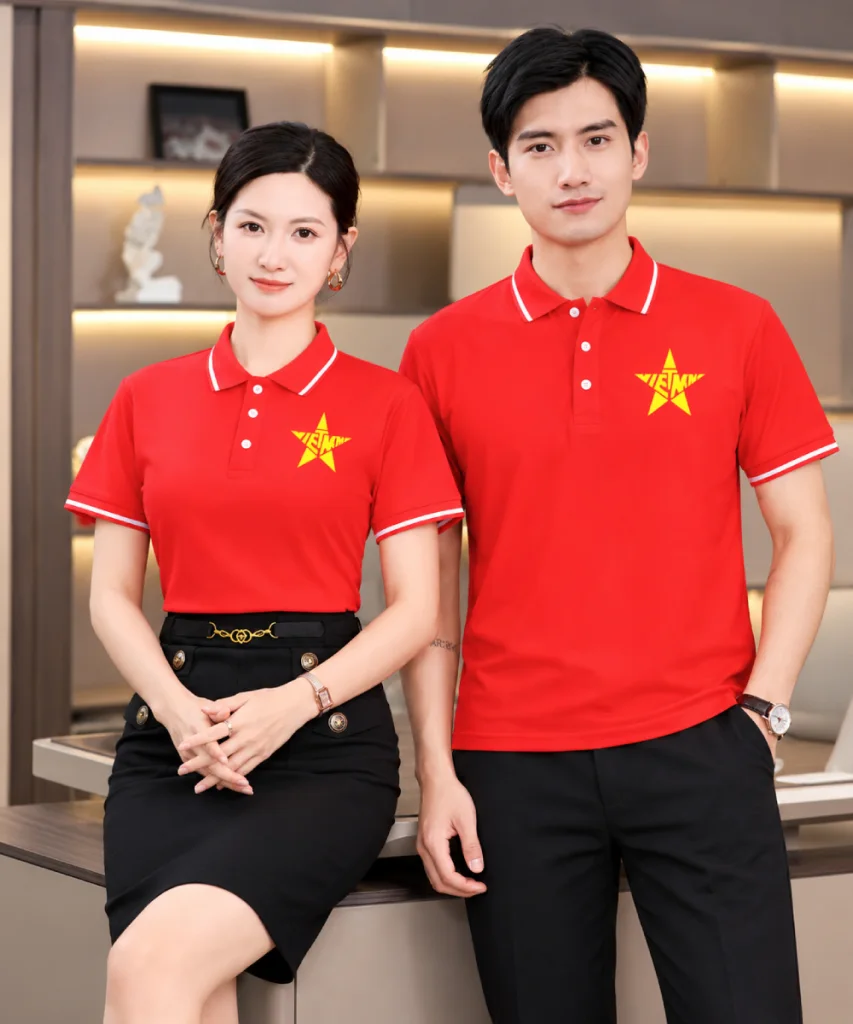 Áo Polo Cờ Đỏ Sao Vàng Nam Nữ In Chữ Việt Nam Cách Điệu