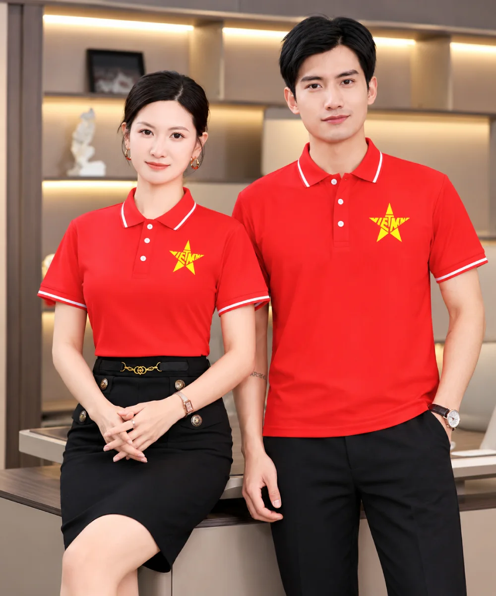 Áo Polo Cờ Đỏ Sao Vàng Nam Nữ In Chữ Việt Nam Cách Điệu