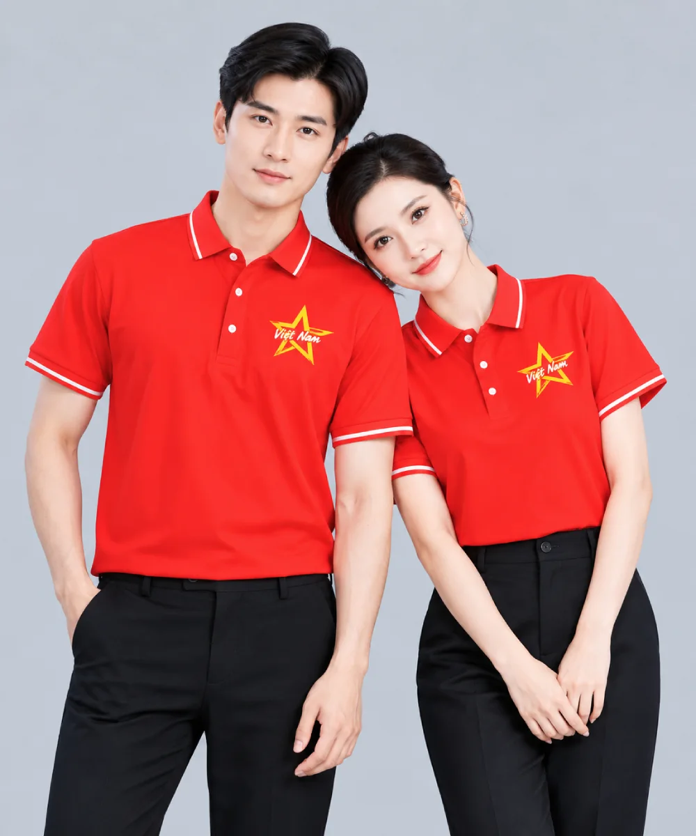 Áo Polo Cờ Đỏ Sao Vàng Nam Nữ In Ngôi Sao Cách Điệu Và Chữ Việt Nam - ảnh 3
