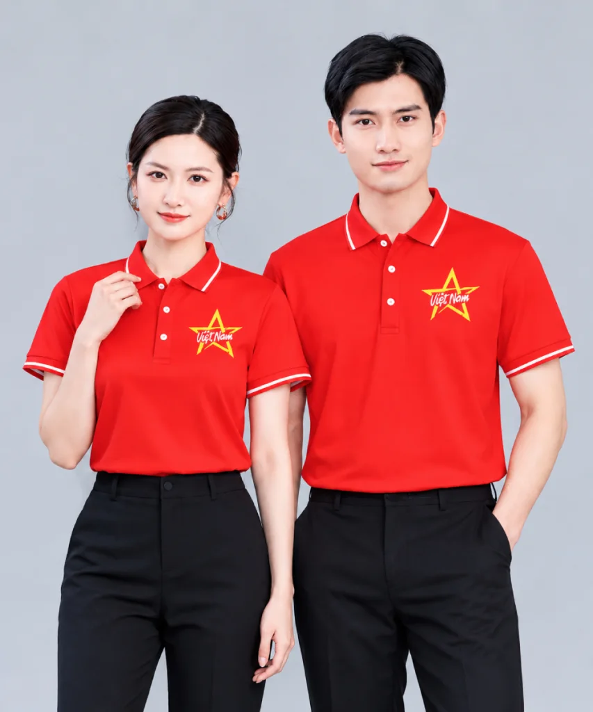 Áo Polo Cờ Đỏ Sao Vàng Nam Nữ In Ngôi Sao Cách Điệu Và Chữ Việt Nam