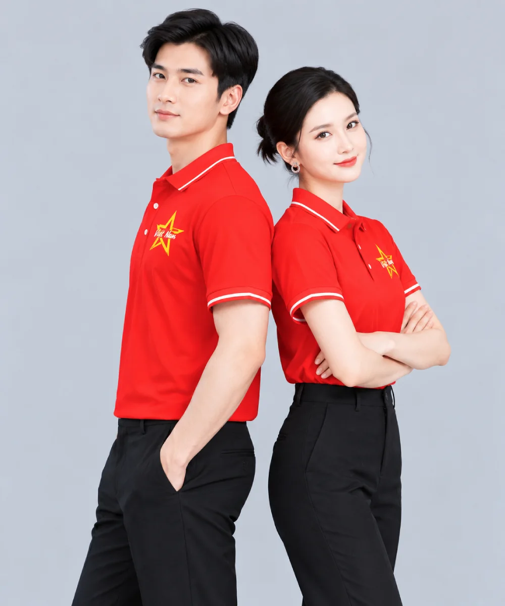 Áo Polo Cờ Đỏ Sao Vàng Nam Nữ In Ngôi Sao Cách Điệu Và Chữ Việt Nam - ảnh 2