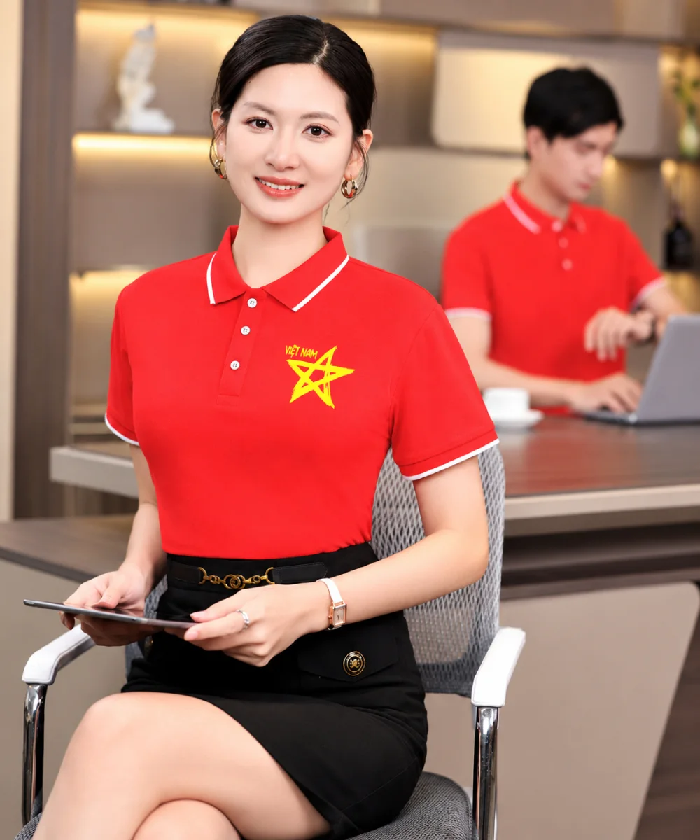Áo Polo Cờ Đỏ Sao Vàng Nam Nữ In Ngôi Sao Và Chữ Việt Nam Màu Vàng - ảnh 2