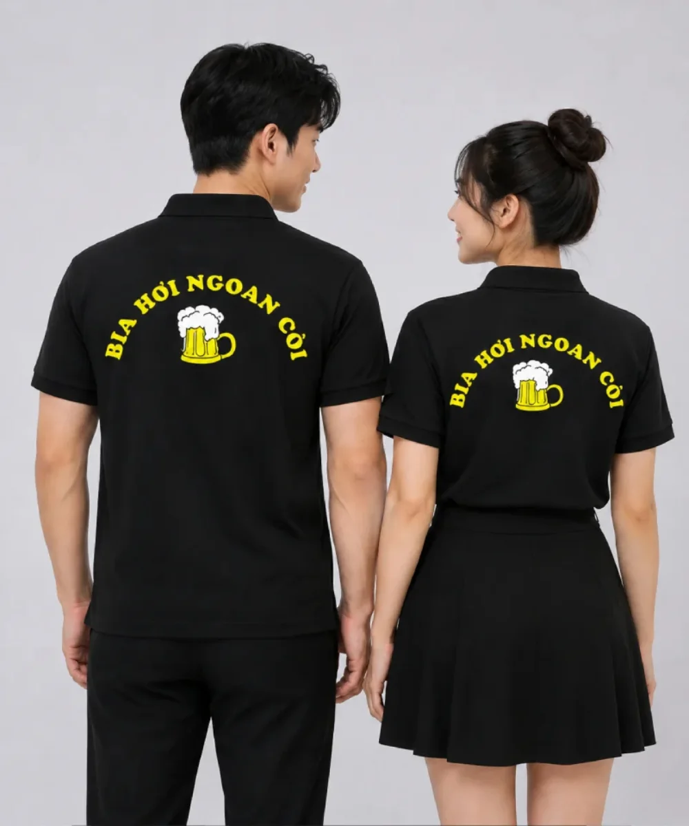 May áo polo đồng phục Quán bia hơi Ngoan Còi
