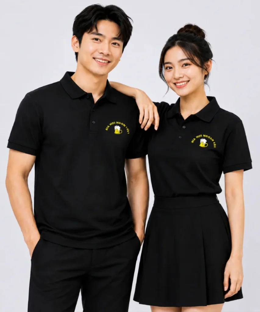 May áo polo đồng phục Quán bia hơi Ngoan Còi
