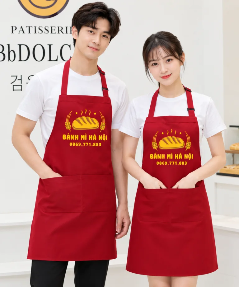 May tạp dề màu đỏ Quán bánh mì Hà Nội